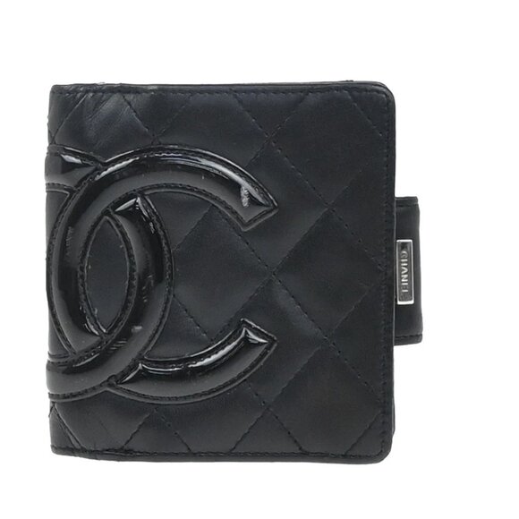 CHANEL CC Logo Cambon Bifold Wallet Leather Black Pink France 30KP049 - Picture 1 of 12